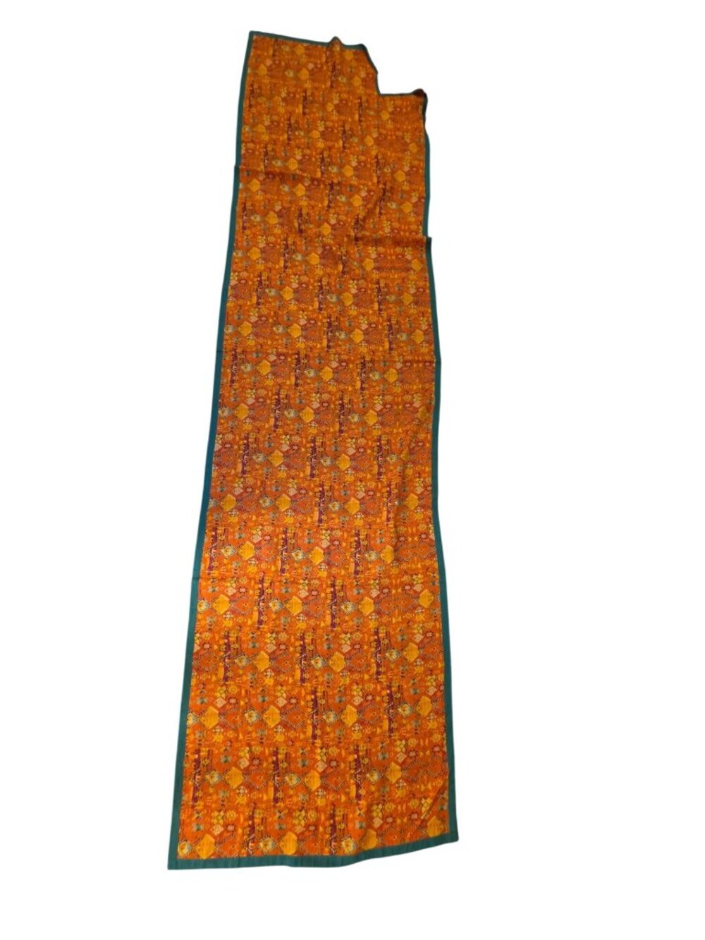 VTG Boho Geometric Tribal Cotton Gauze Table Runner Panel Orange Teal 34x132 - Picture 3 of 9